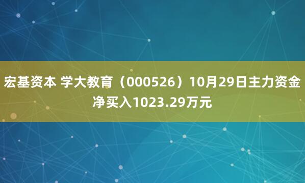 宏基资本 学大教育（000526）10月29日主力资金净买入1023.29万元